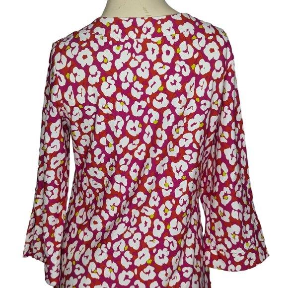June Connally V neck pink white floral abstract above knee summer dress Size M - Picture 8 of 12